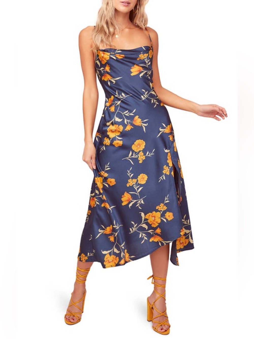 NWOT ASTR Gaia Strappy Bias Cut Satin Midi Floral Slip Dress Print XS
